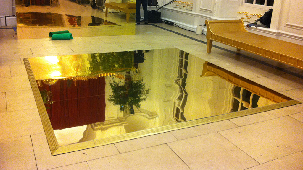 Mirrored Golden dance floor to rent from Albert Hall Dancefloors